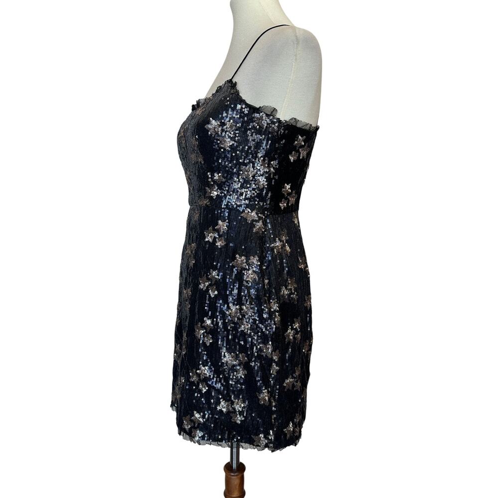 Black Sequin Star Mini Dress with Nude Trim - Picture 6 of 10